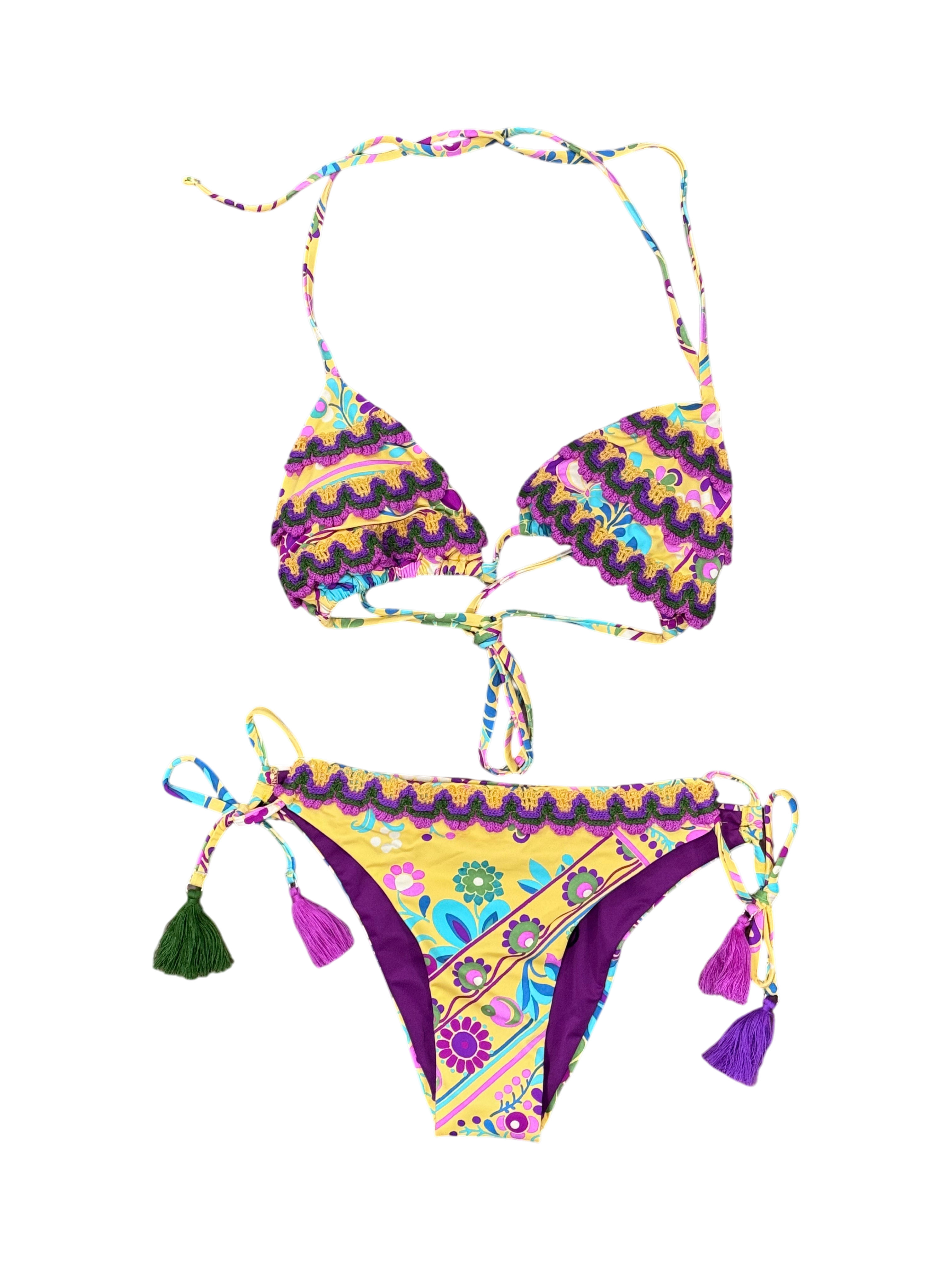Bikini Triangolo Floreale Effetto Uncinetto