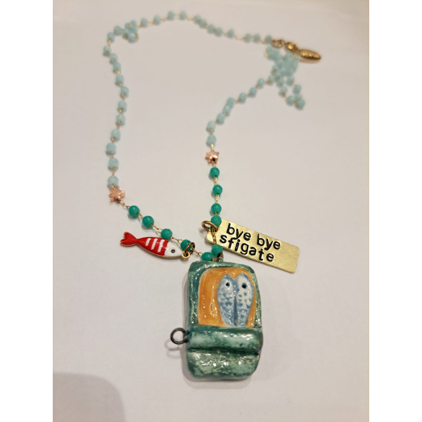 Collana rosario Scatola di sardine "Bye bye sfigate"