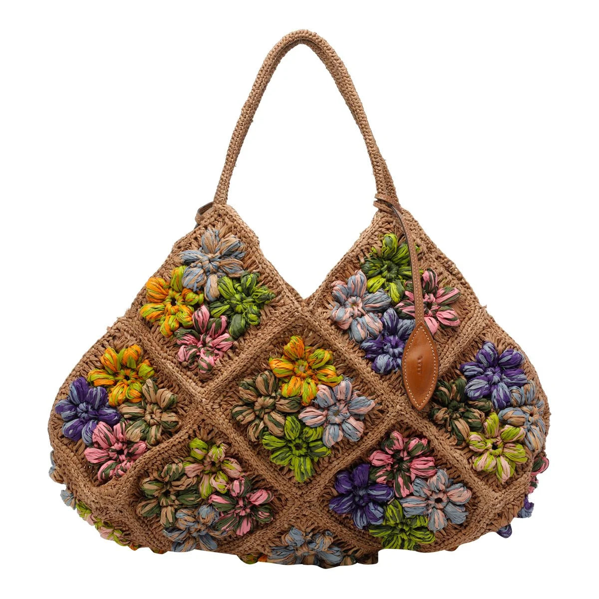 Tracolla in rafia con fiori in rilievo