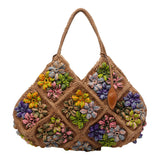 Tracolla in rafia con fiori in rilievo