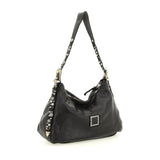 Monospalla "Giuliana" in pelle di vacchetta tinta in capo con borchie e strass