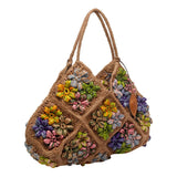 Tracolla in rafia con fiori in rilievo