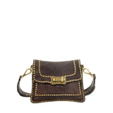 Borsa a tracolla Agnese in pelle di vacchetta tinta in capo con borchie
