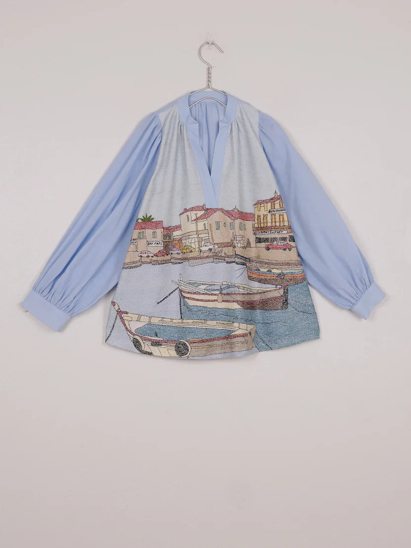 Blusa in cotone oversize ricamata a mano