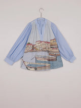 Blusa in cotone oversize ricamata a mano