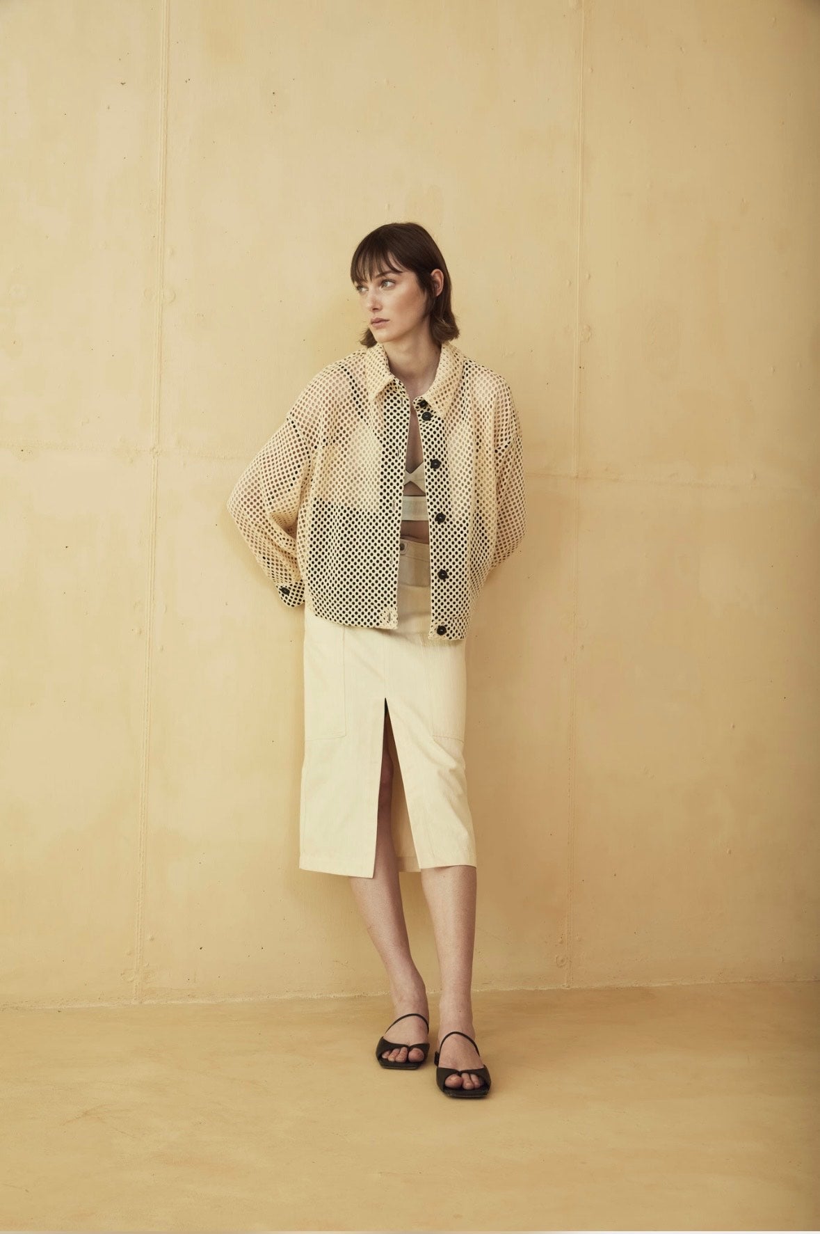 Giacca T Coat traforata in tessuto tecnico