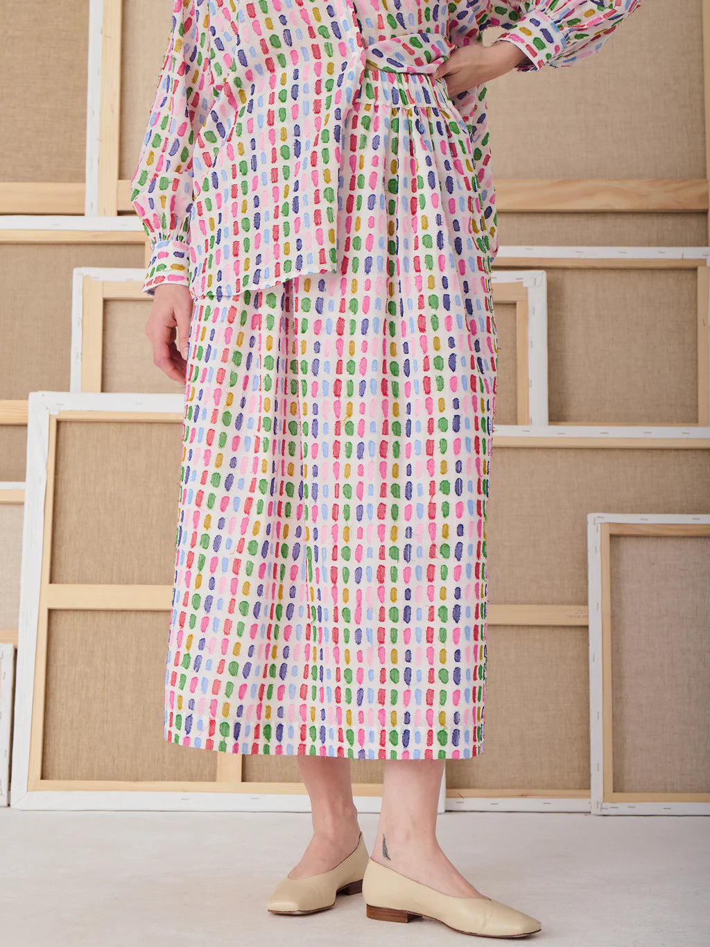 Gonna midi in cotone realizzata con lavorazione jacquard
