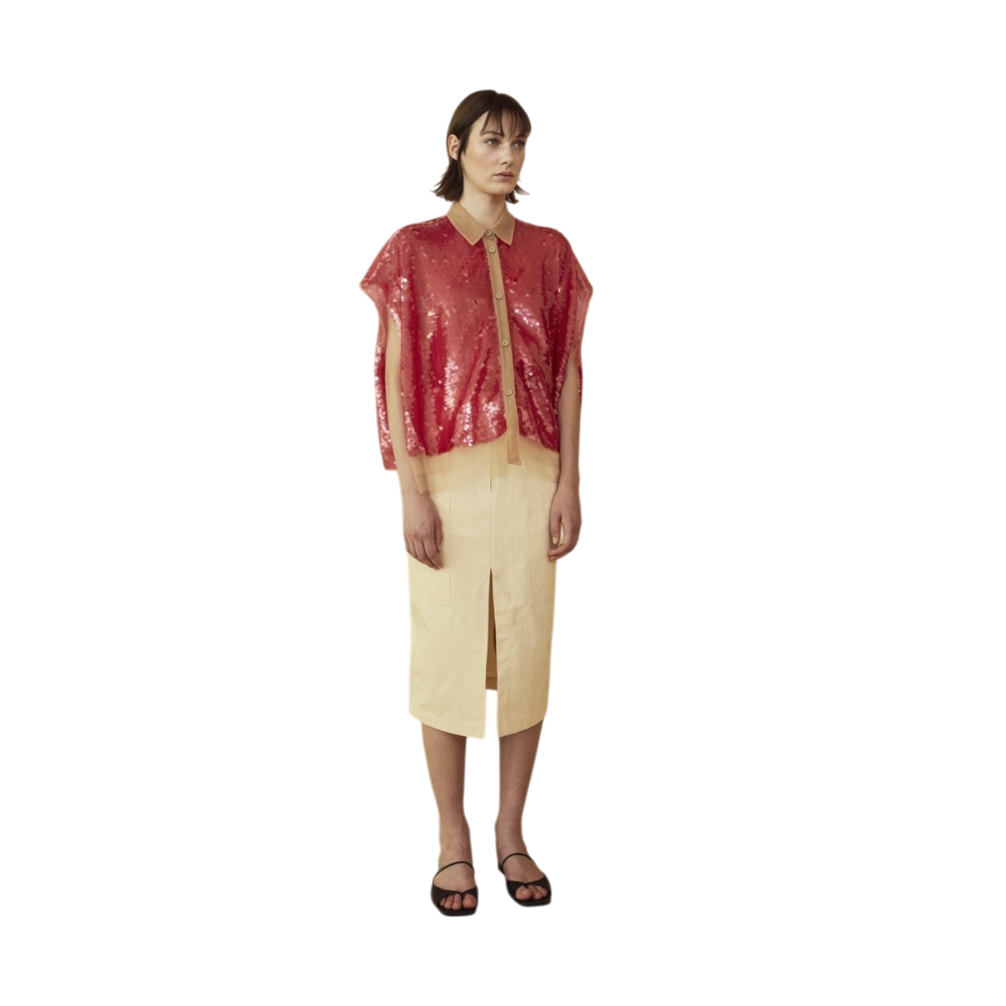 Gilet oversize in paillettes e tulle