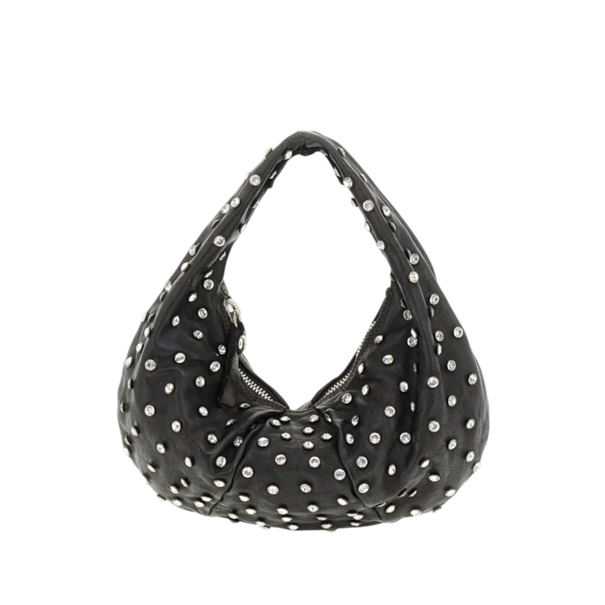 Borsa a spalla Bella di notte in pelle di vacchetta tinta in capo di colore nero con strass