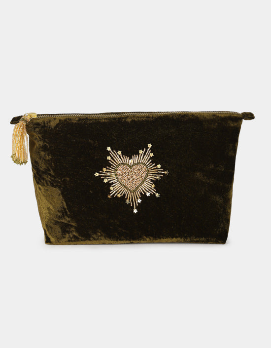 Pochette in velluto verde con cuore sacro Olivia Dar