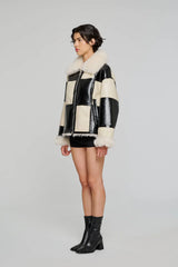 GIACCA ECO SHEARLING A QUADRI NERO BIANCO