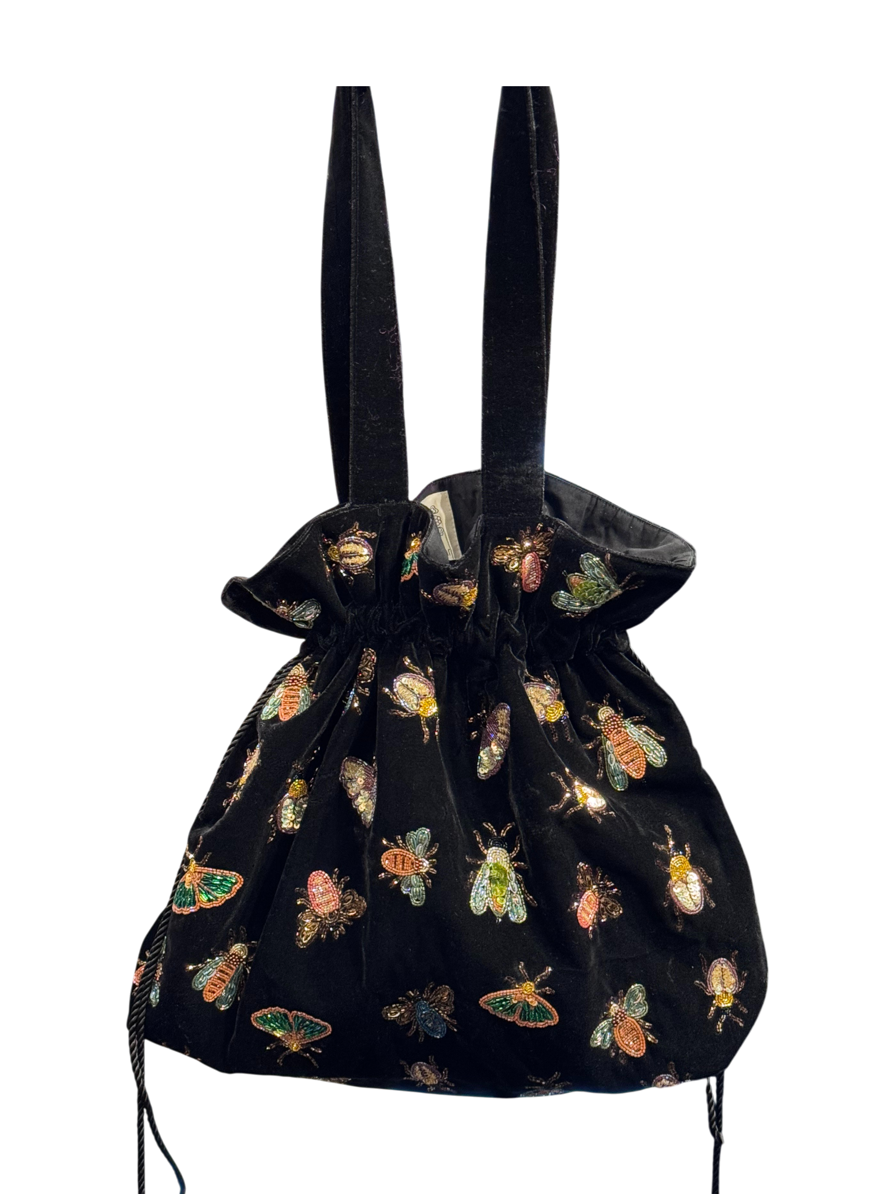 Secchiello in velluto cioccolato con ricami insetti di Olivia Dar