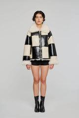 GIACCA ECO SHEARLING A QUADRI NERO BIANCO