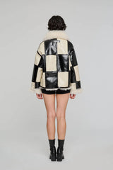 GIACCA ECO SHEARLING A QUADRI NERO BIANCO
