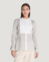 Camicia a righe in popeline di cotone e seta