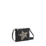 Borsa a tracolla "Stella " Campomaggi in pelle di vacchetta tinta in capo nera con decoro a stella