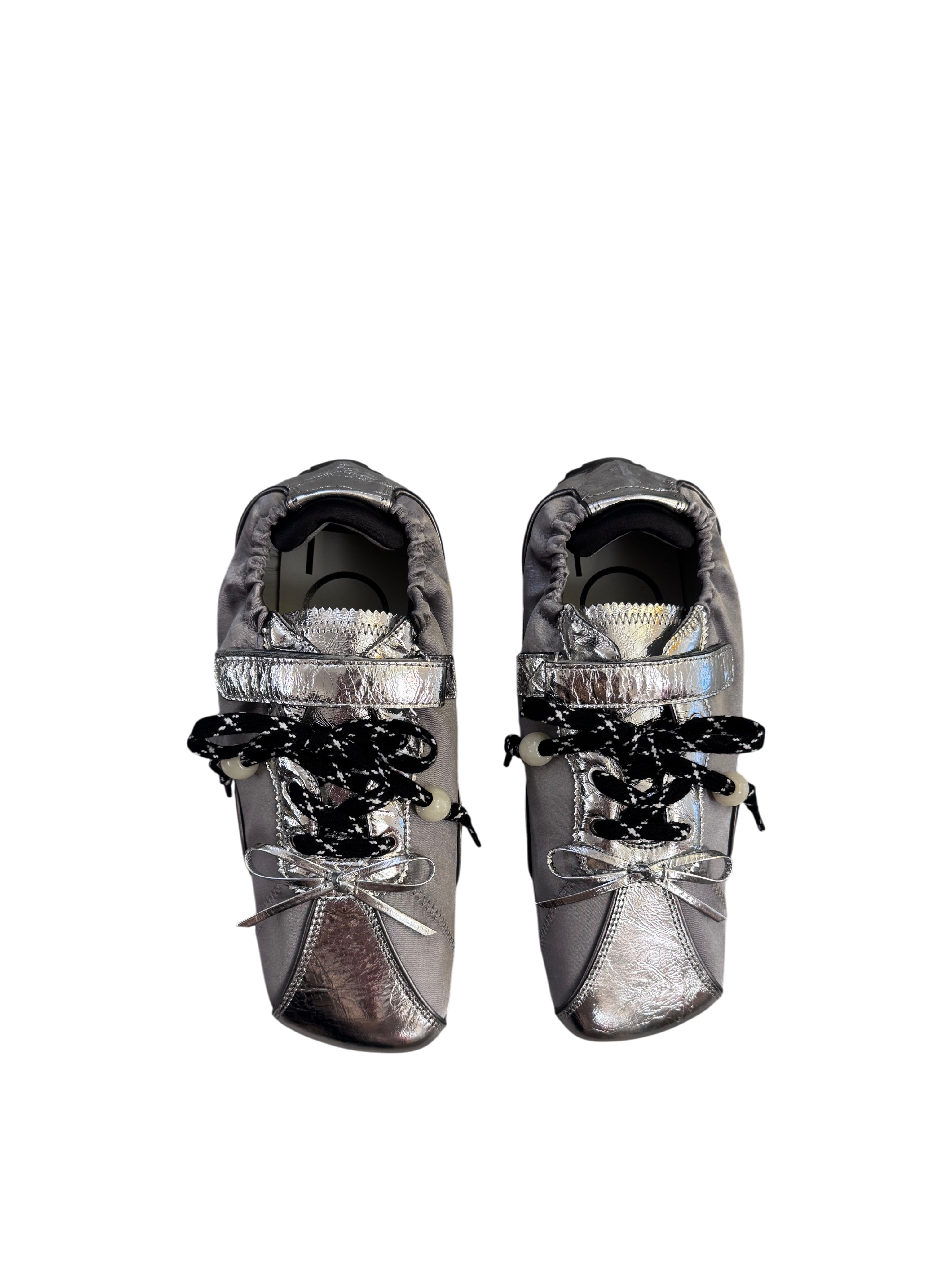 Sneaker in pelle e raso silver