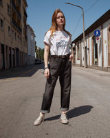 Jeans con cavallo basso e cimosa - Nero sbiadito