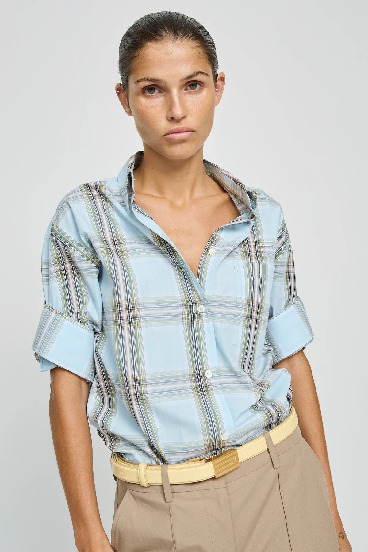 Camicia a quadri blu oversize