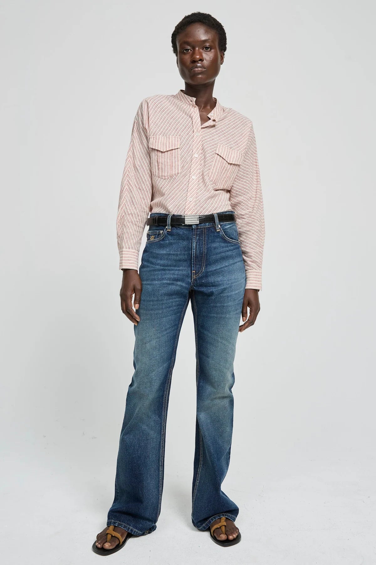 Camicia in cotone e canapa a righe