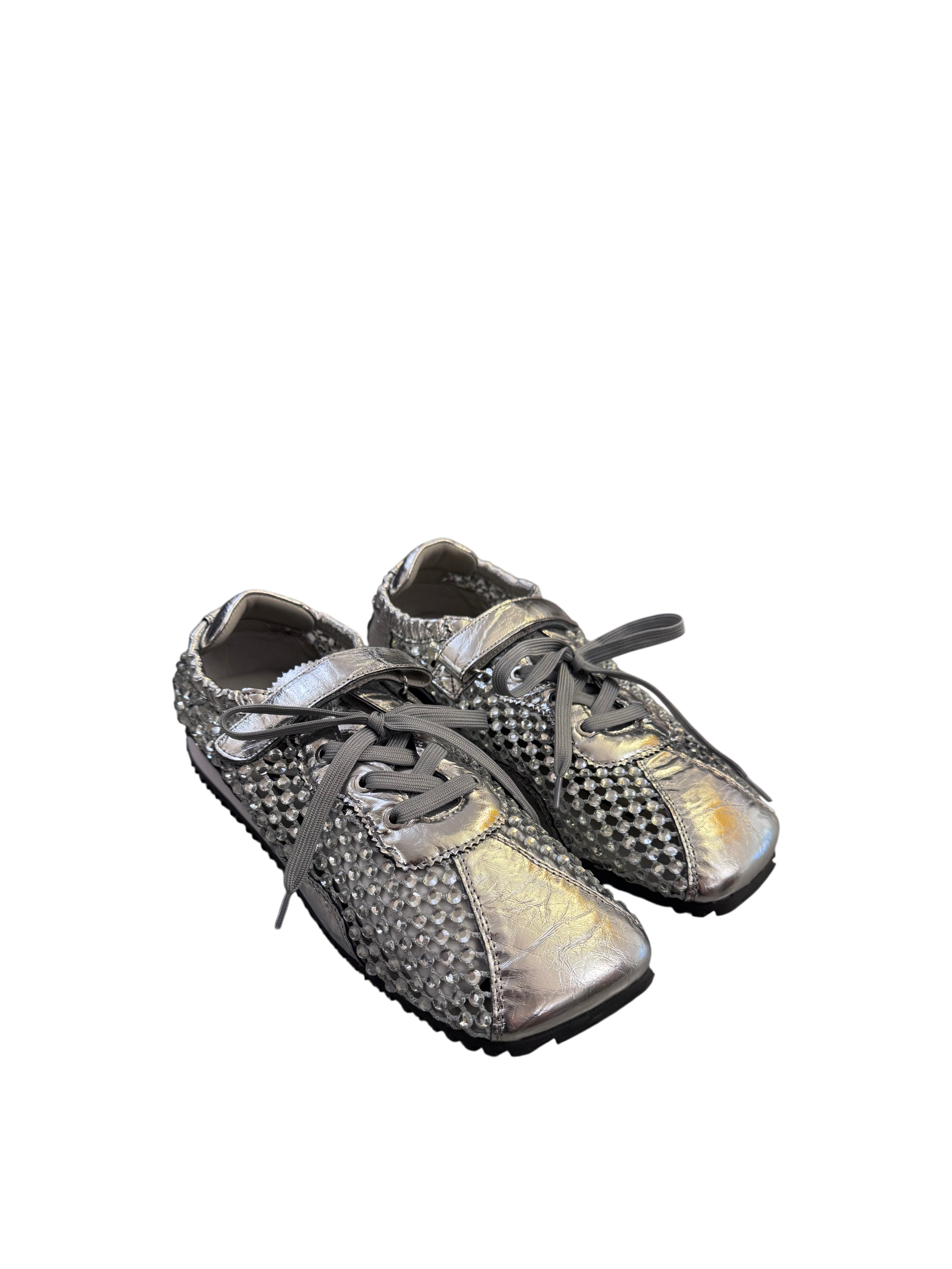 Sneakers argentate con strass