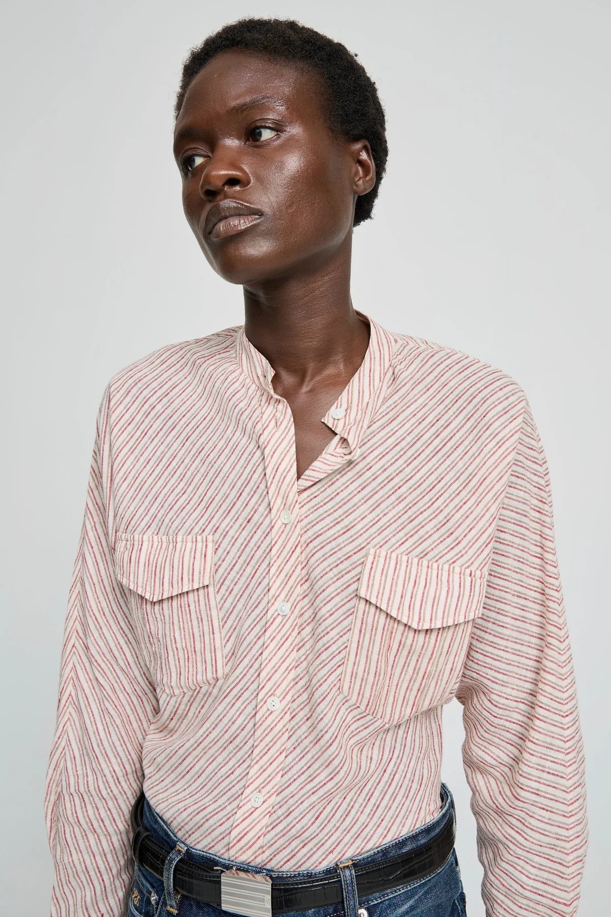 Camicia in cotone e canapa a righe