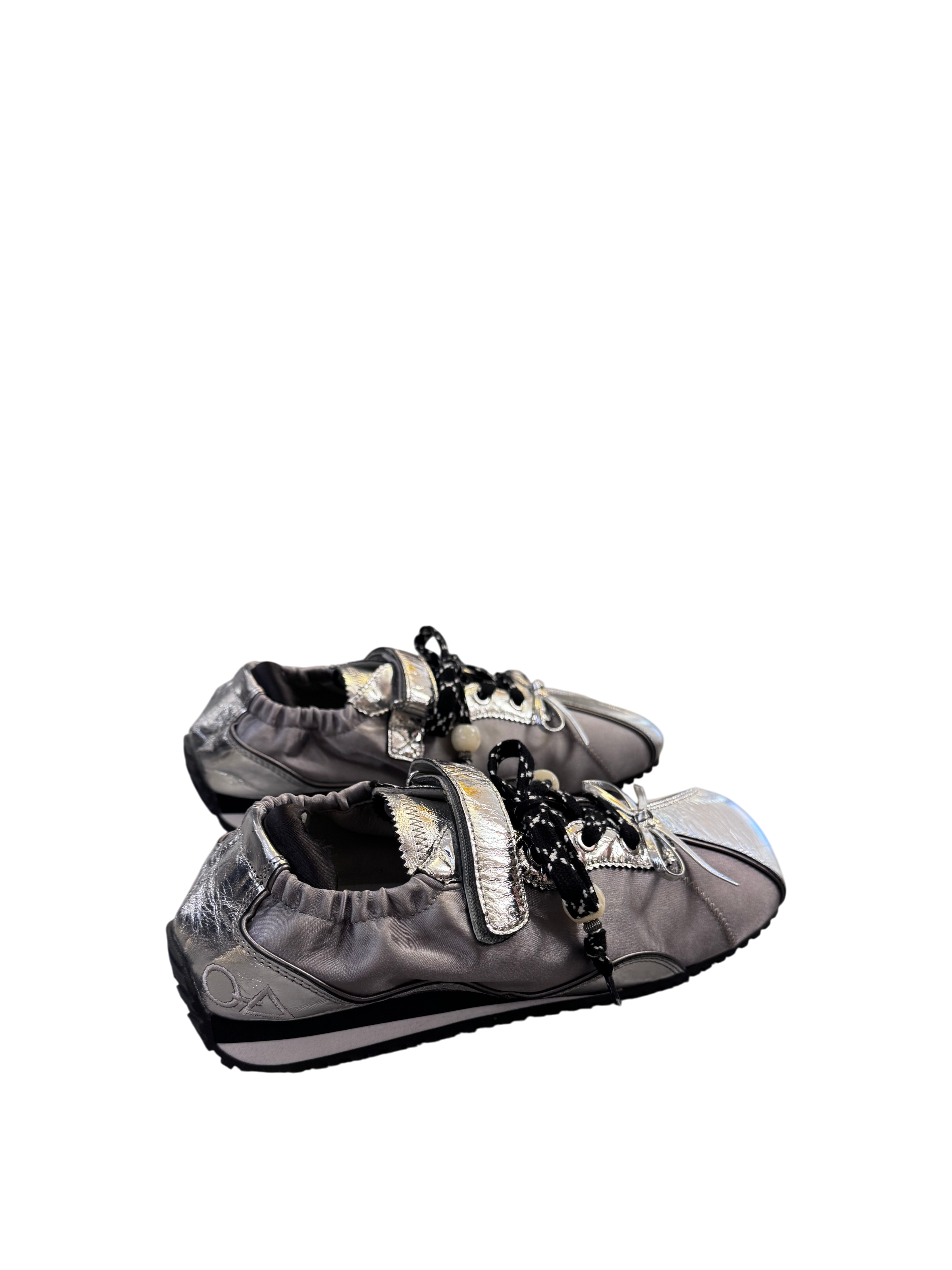 Sneaker in pelle e raso silver