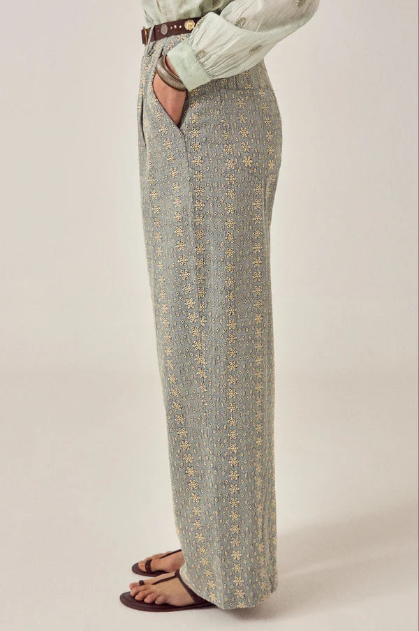 Pantalone in twill di cotone ricamato
