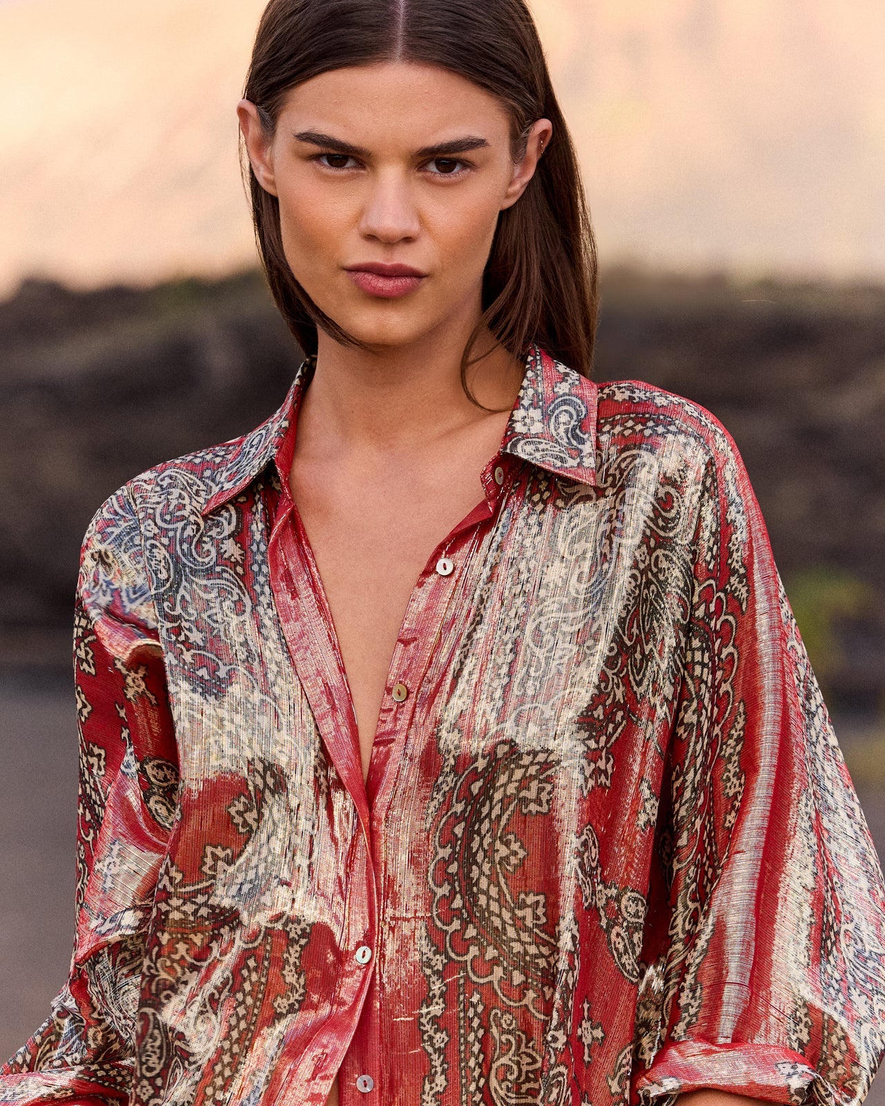 Camicia over in lurex di seta