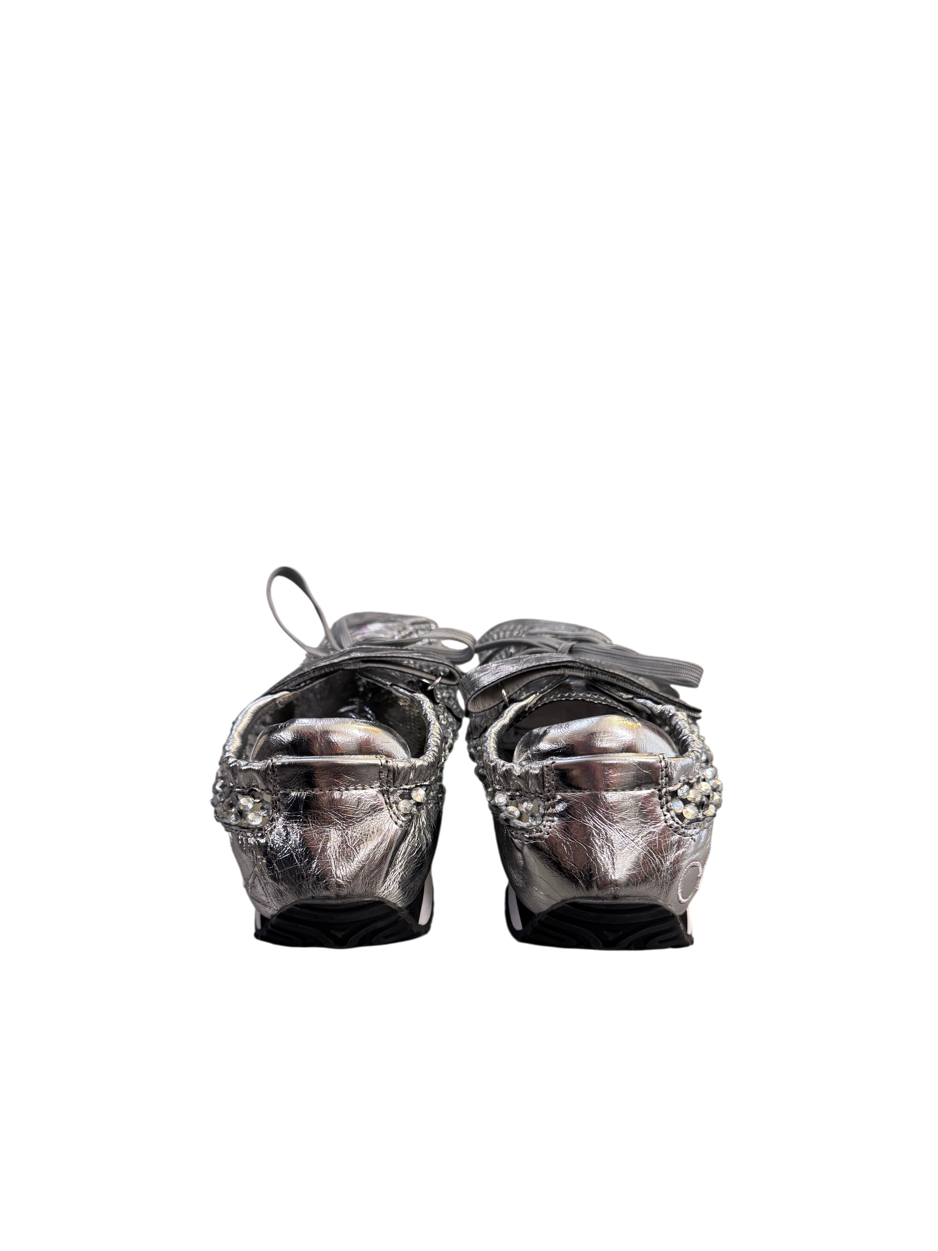 Sneakers argentate con strass