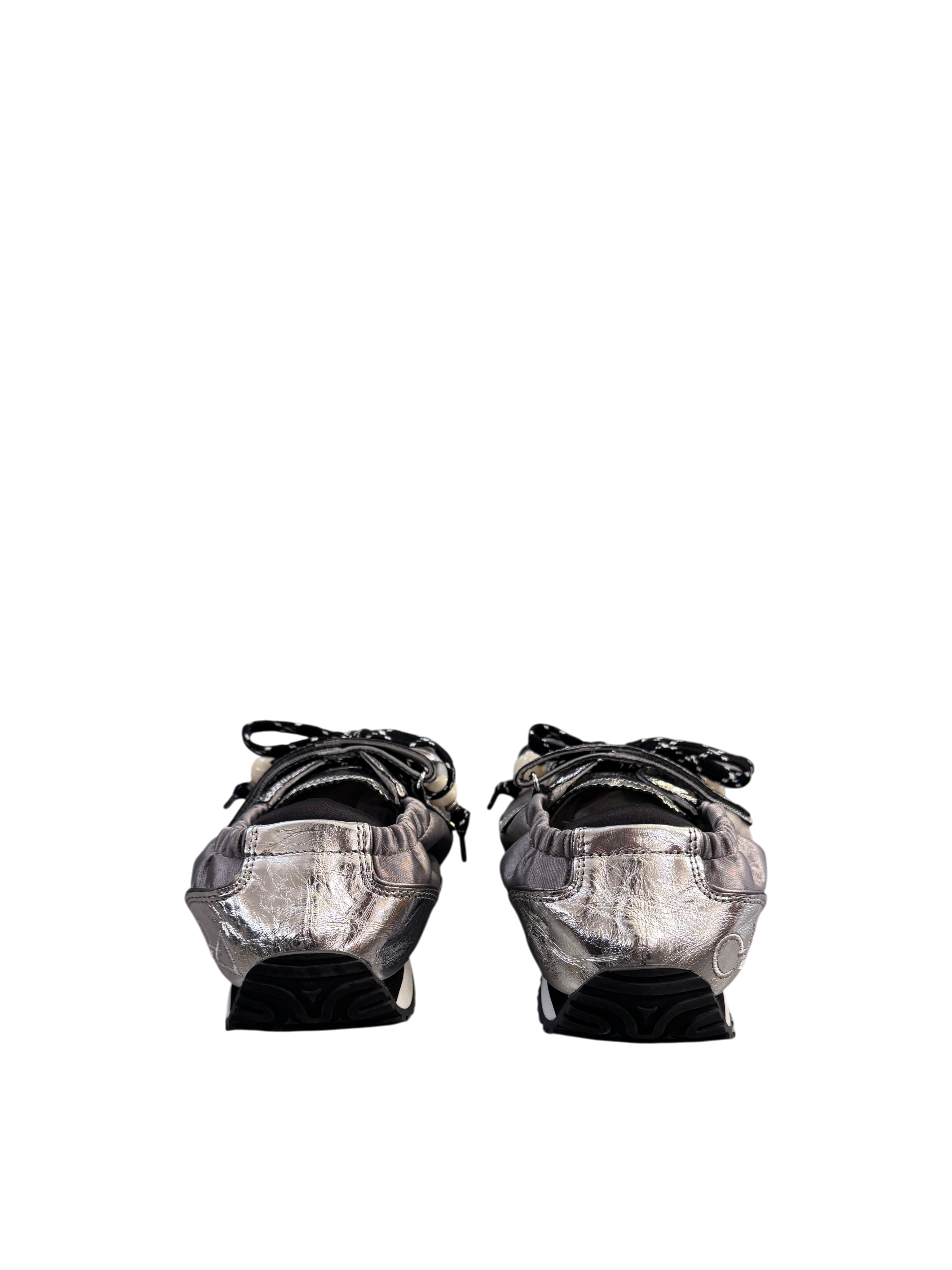Sneaker in pelle e raso silver