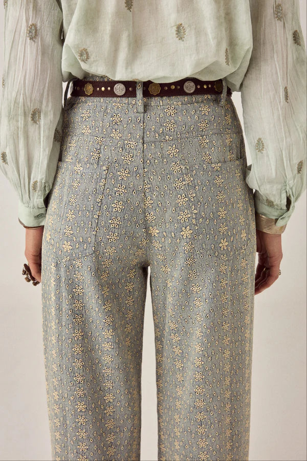 Pantalone in twill di cotone ricamato