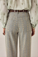 Pantalone in twill di cotone ricamato