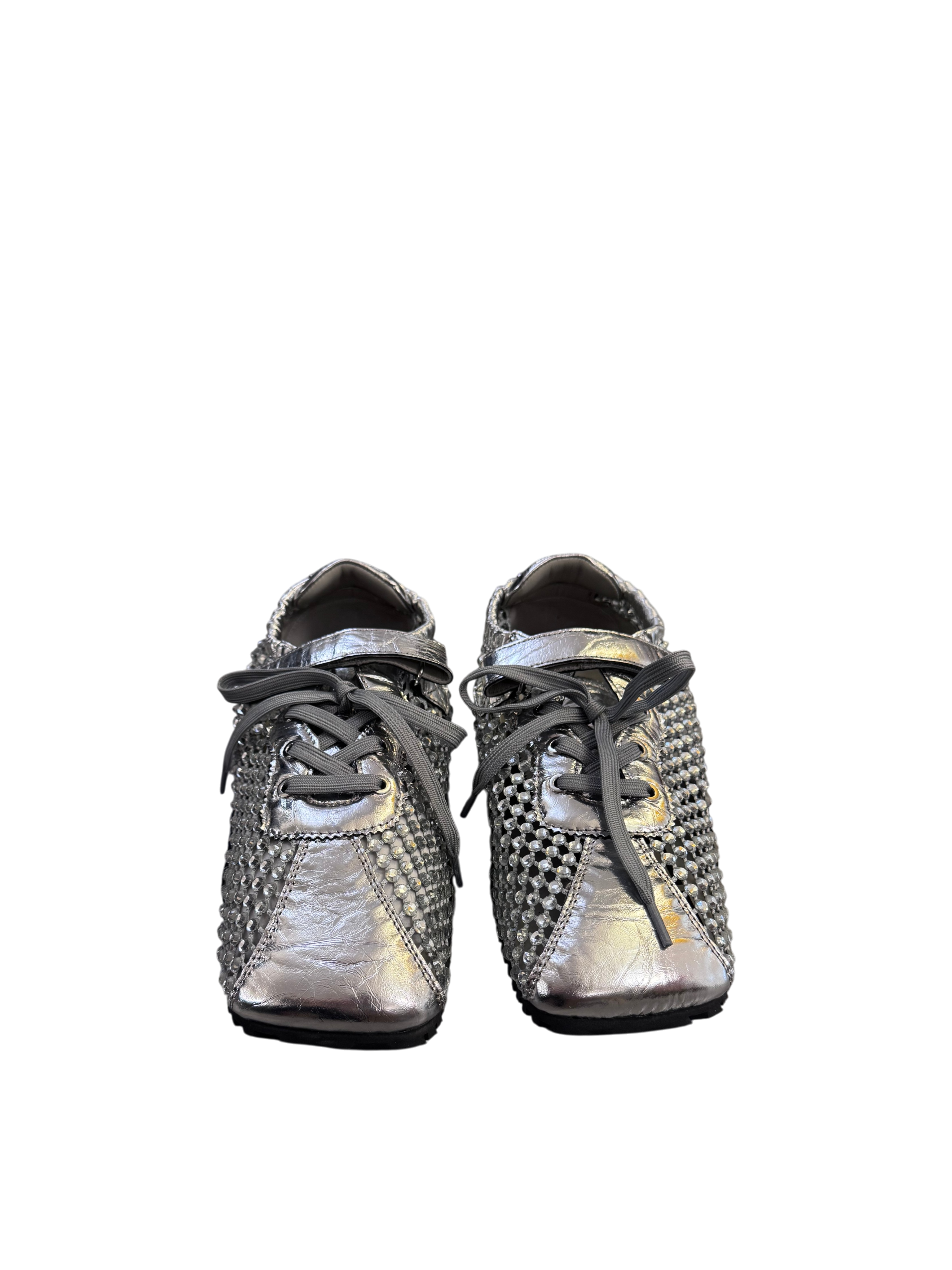 Sneakers argentate con strass