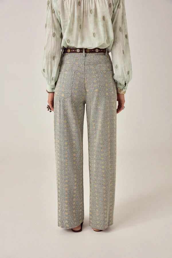 Pantalone in twill di cotone ricamato