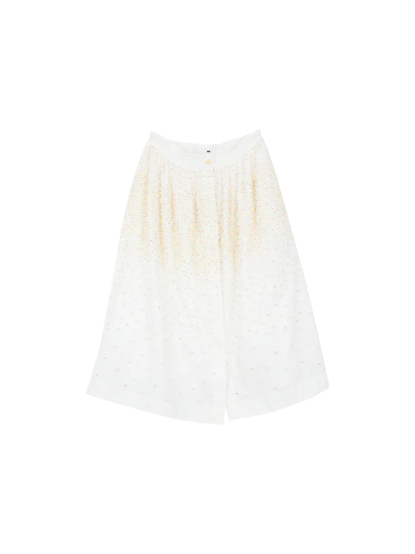 Gonna midi in cotone decorata con fiori realizzati a mano
