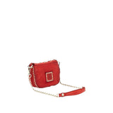 Borsa a tracolla in pelle di vacchetta tinta in capo di colore rosso con borchie