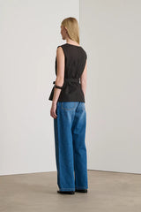 Top in cotone con cinta
