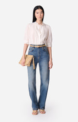 Blusa in cotone con ricami di pizzo