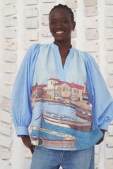 Blusa in cotone oversize ricamata a mano
