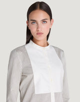 Camicia a righe in popeline di cotone e seta