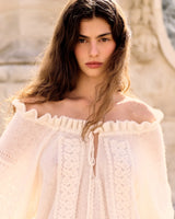 Maglia ricamata color avorio in lana e alpaca