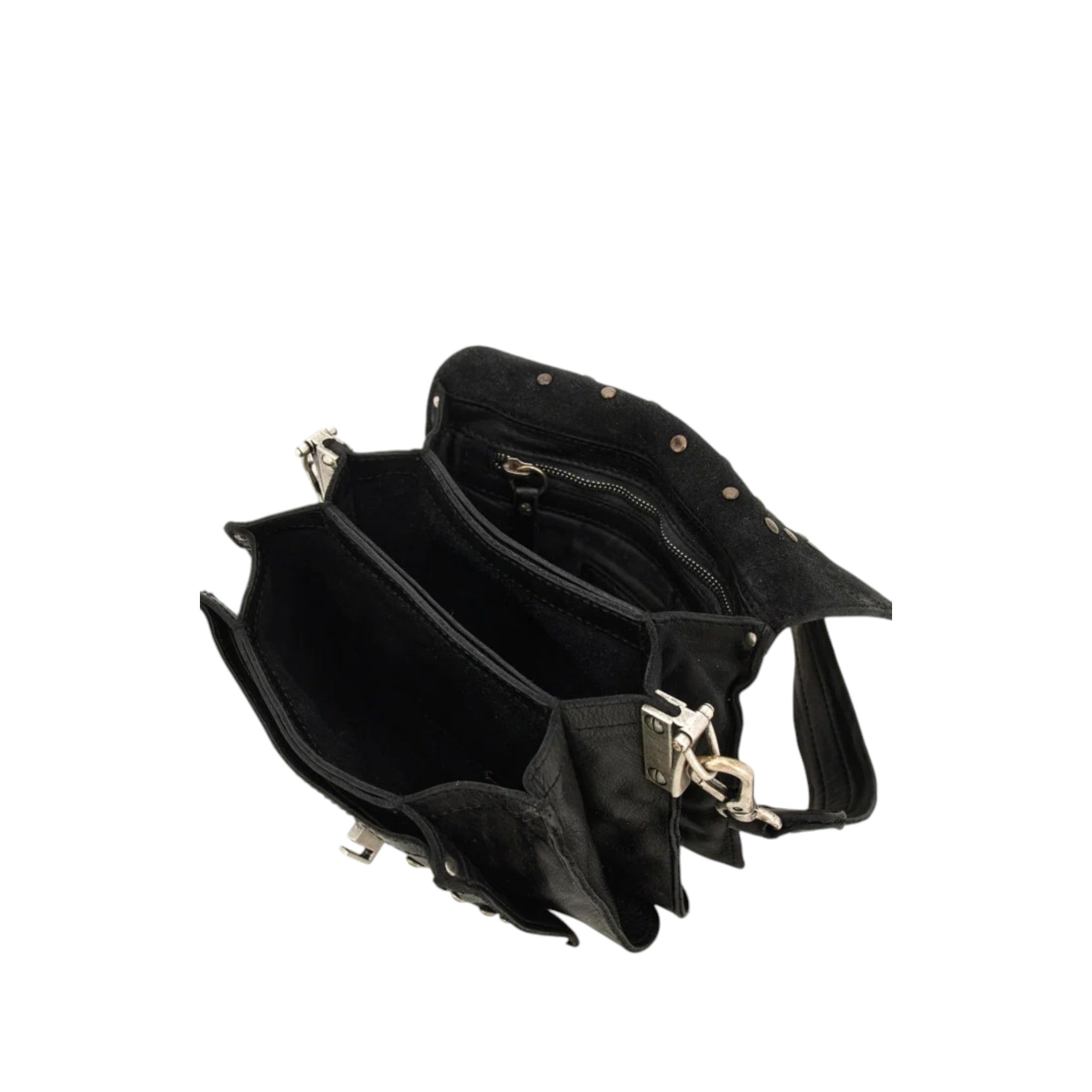 Borsa a tracolla Bella di notte in pelle di vacchetta tinta in capo di colore nero con strass