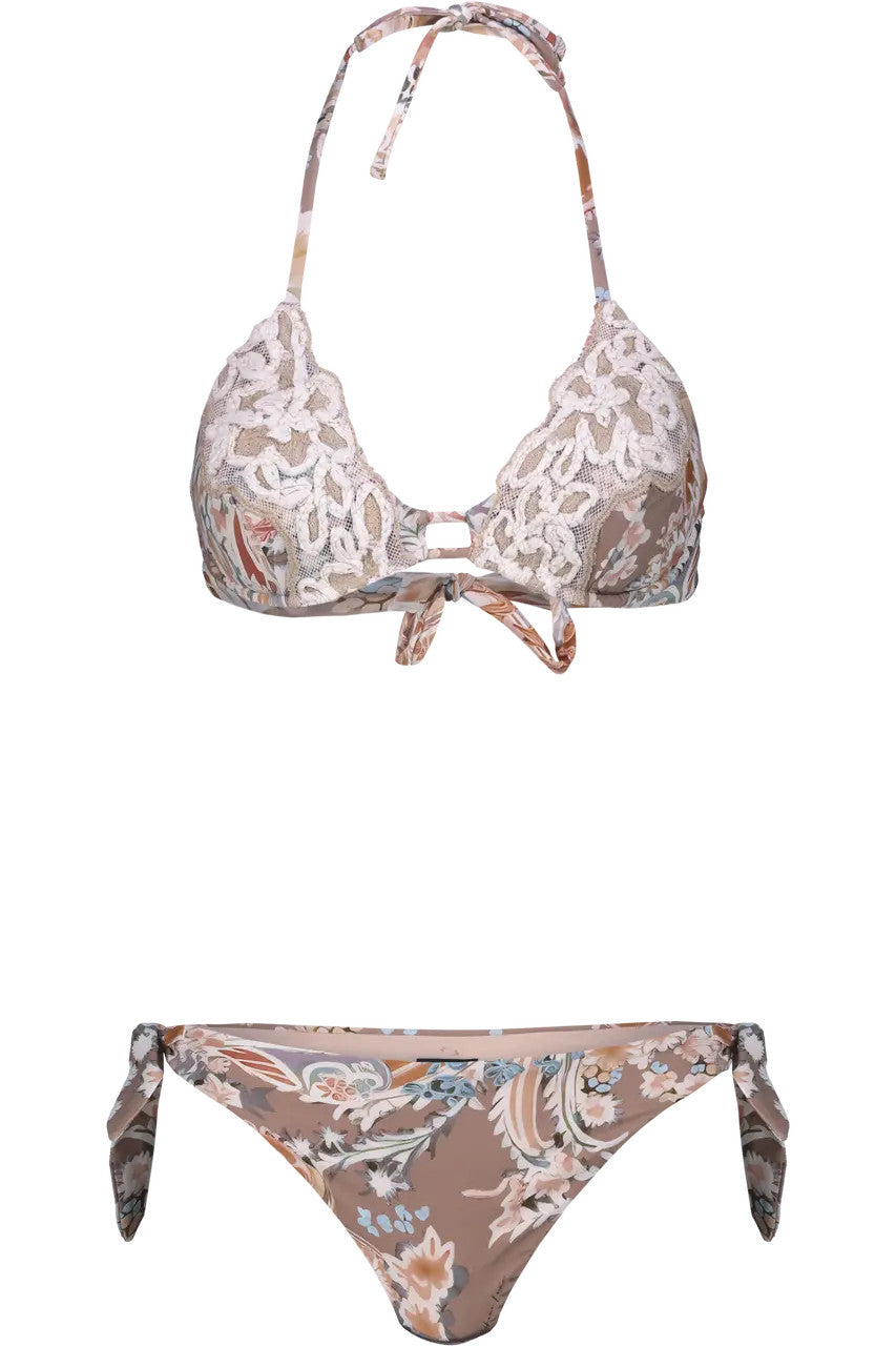 Bikini stampa fiori con passamaneria