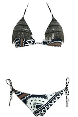 Bikini Etnico a Triangolo con Frange e Slip Regular