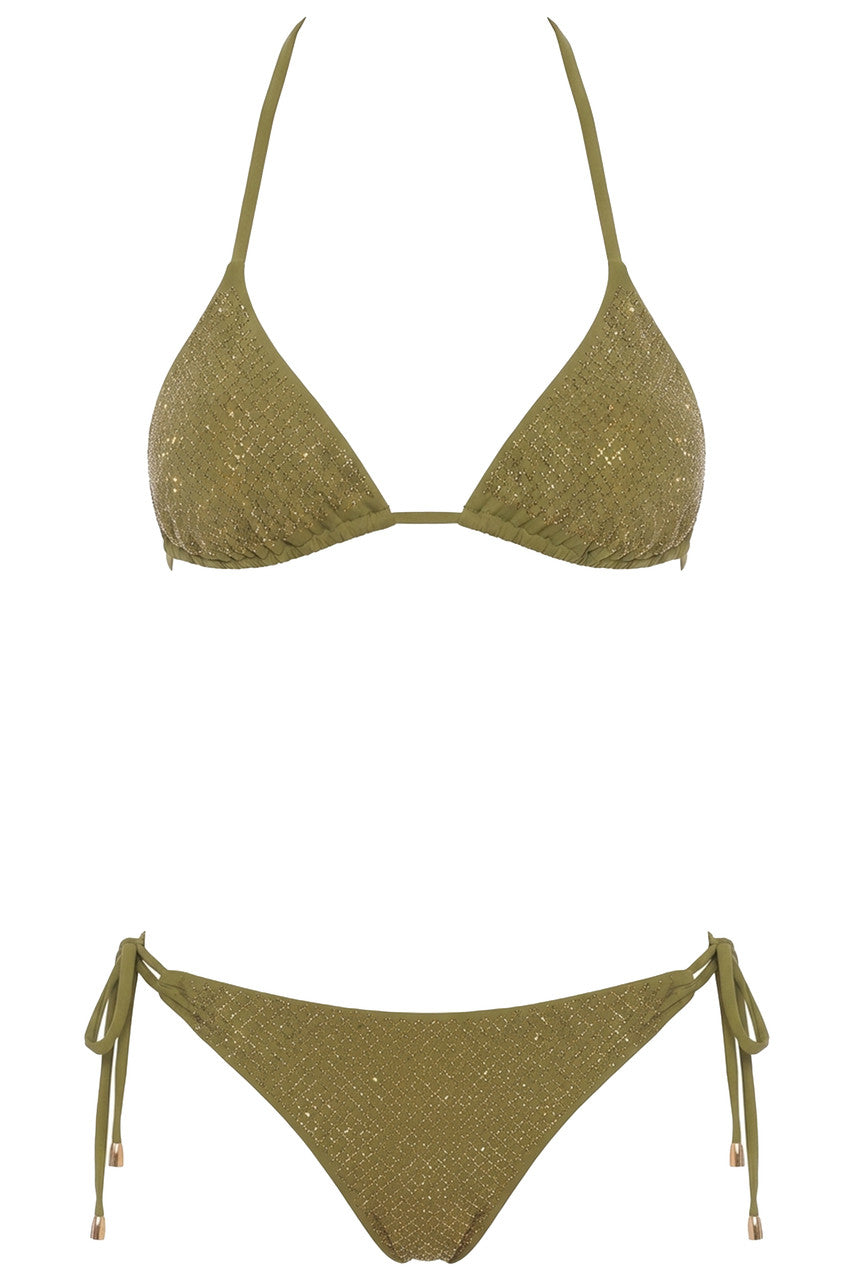 Bikini Triangolo con Rete Strass e Slip Regular