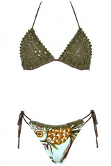 Bikini Triangolo Tropical con Paillettes e Ricami e Slip Brasile