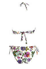 Bikini Top a Vela Floreale e Ricami in Pizzo e Slip Regular