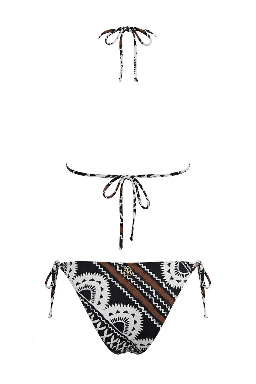 Bikini Etnico a Triangolo con Frange e Slip Regular