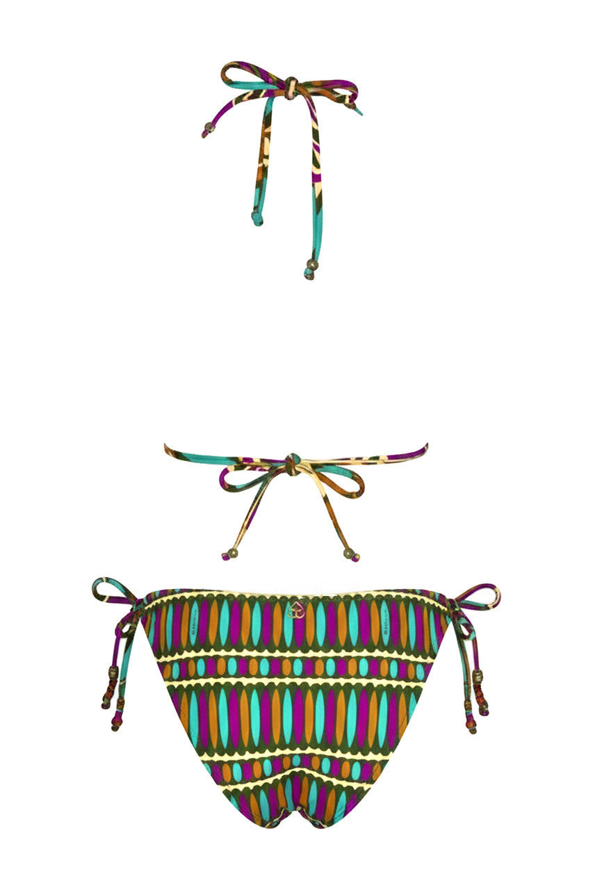 Bikini Triangolo Damascato con Pietre Colorate e Slip Regular